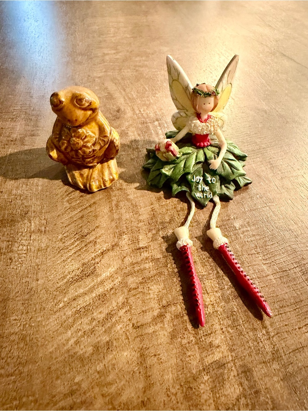 Whimsical Christmas Fairy Shelf Sitter & Vintage ceramic frog figure set